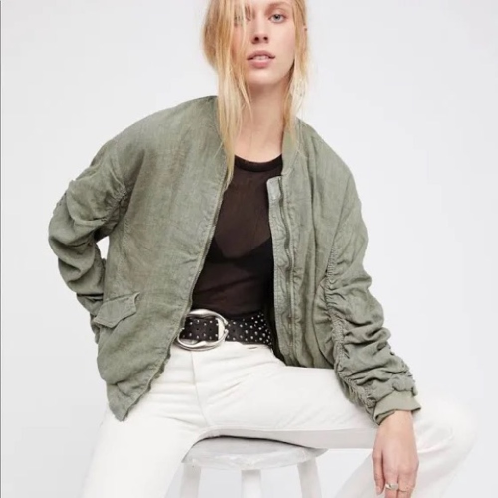 Free People Linen Bomber Jacket